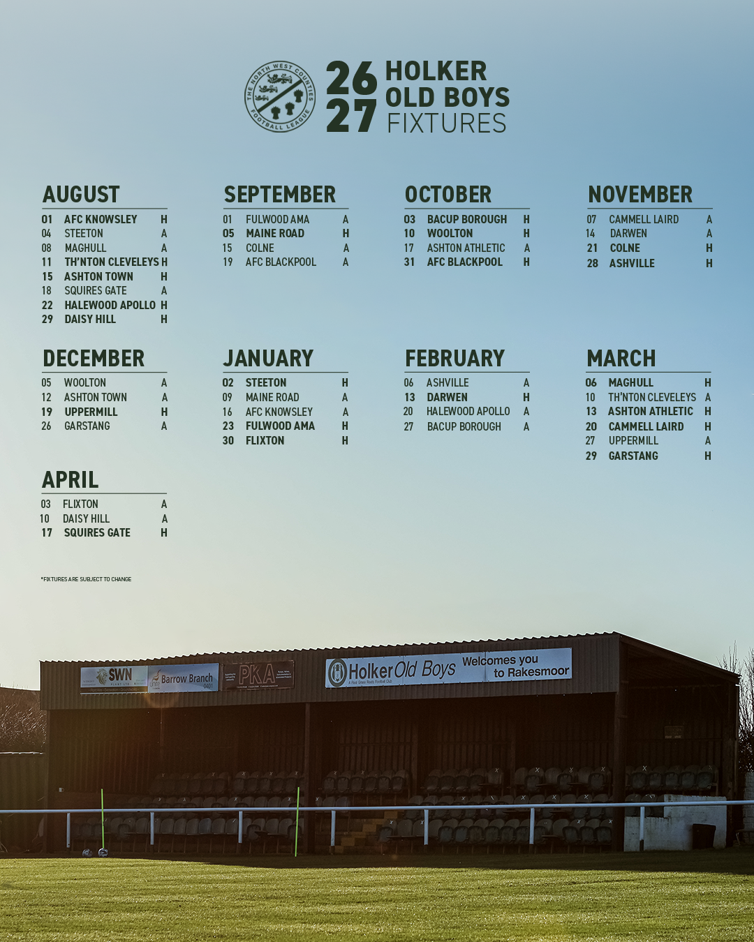 Holker Old Boys 2026/27 Fixtures